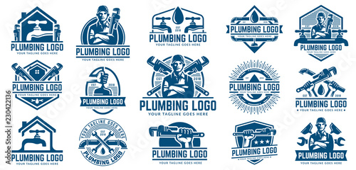 15 Plumbing logo template pack, with retro or vintage style.