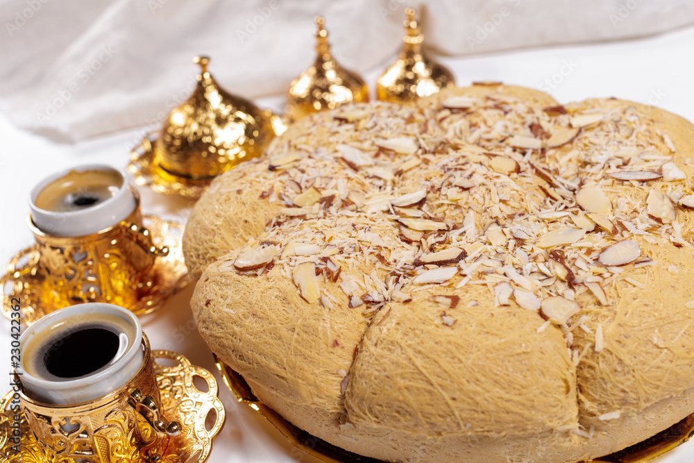 Tasty halva with tea on the table
