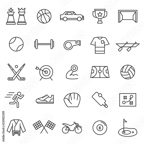 set of sport games icon with modern concept and simple outline, editable stroke, use for championship website, racing, league
