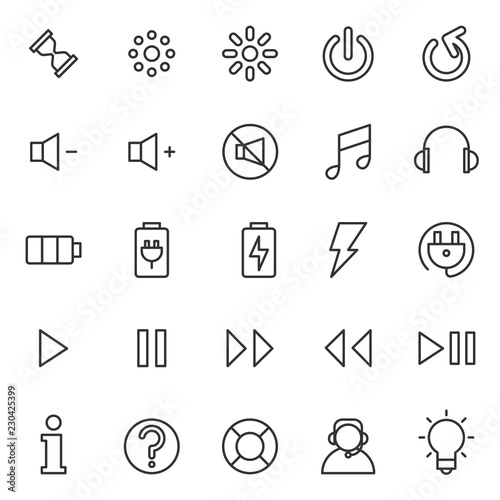 set of basic ui-ux icons, with simple line style, use for web, application, software design, user interface, user experience, modern, user frendly, perfect pixel, startup, ecommerce web,  