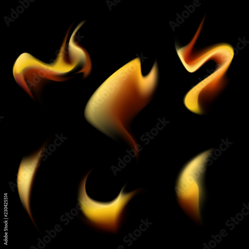 Vector fire. Fire tongues on a black background.