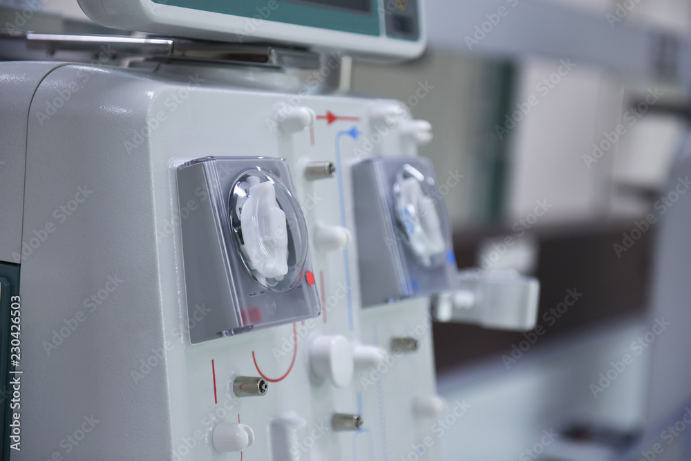 Kidney dialysis is connected to the kidney machine. Health care, dialysis, kidney transplant, medical equipment in Asian hospitals. Kidney dialysis is connected to the kidney machine. Health care, dialysis, kidney transplant, medical equipment in Asian hospitals.
