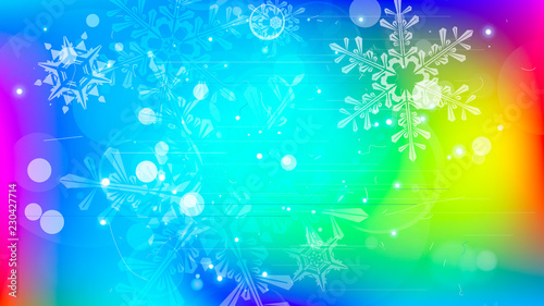 Snowflakes and festive lights - vector background with beautiful snowflakes that merrily shine and shimmer in color space