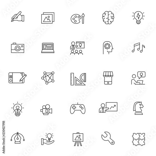 set of creativity icons with simple line concept, art, idea, vector eps 10