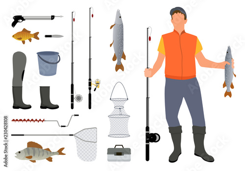 Fishing Equipment and Fisher with Catch Color Card