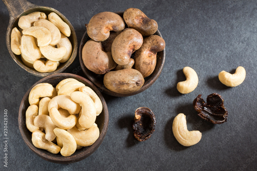 Natural and roasted cashew nut - Anacardium occidentale