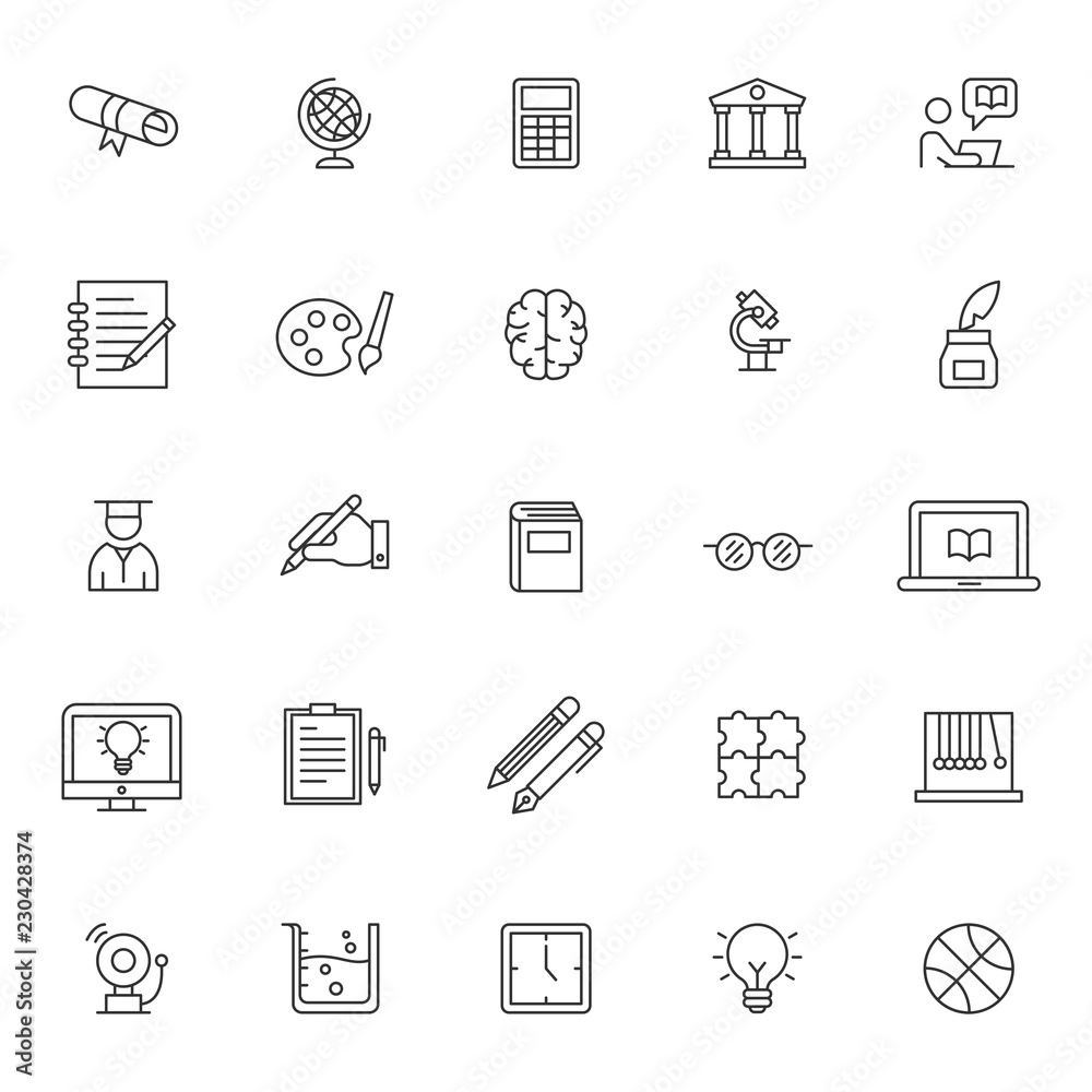 set of icon related of university education with simple style and editable stroke, vector eps 10