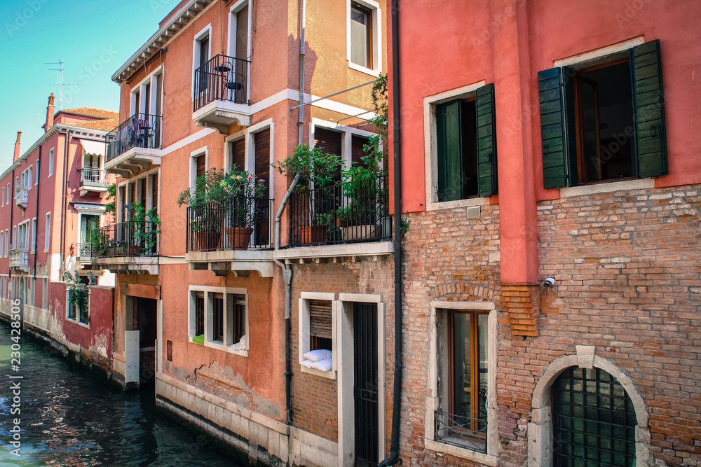 Beautiful street with beautiful houses in Venice Italy