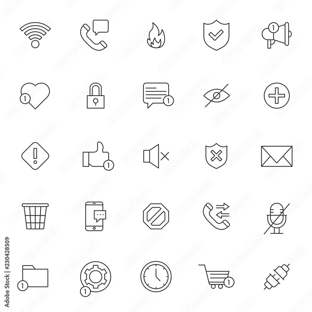 set of notification icon with simple outline and editable stroke set of notification icon with simple outline and editable stroke