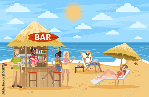 People drink cocktail at the beach bar
