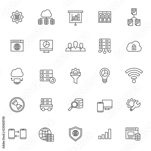 set of big data technology icon with simple style and editable stroke, database vector eps 10