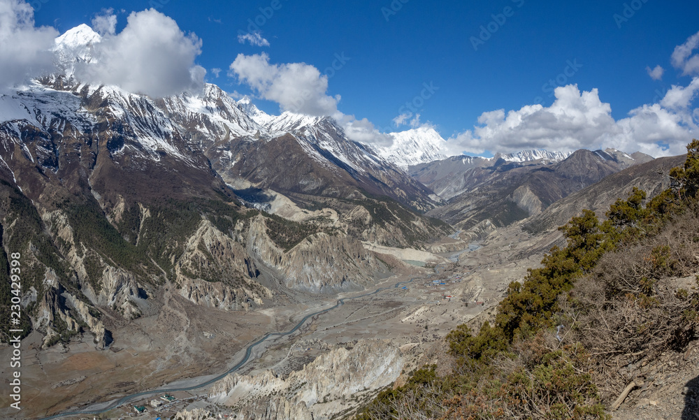 View on the Annapurna Mountain Range from Manang Valley on Annapruna Circuit