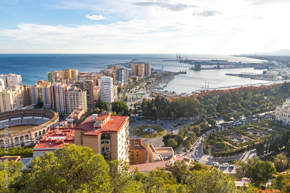 Skyline aerial view of Malaga city, Andalusia, Spain