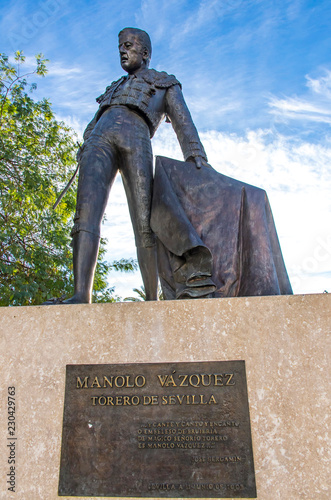 Monument to the famous Spanish bullfighter Manolo Vazquez in Seville, Spain photo