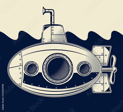 Old submarine under the sea