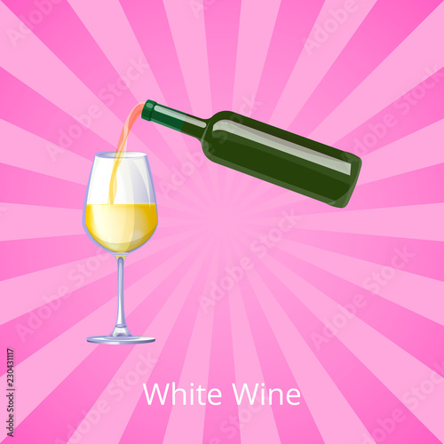 White Wine Poster with Bottle Wines Glass Vector