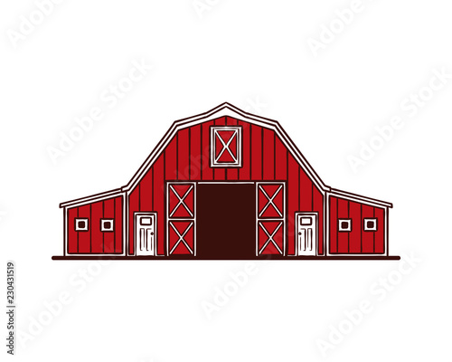 Hand Drawing Vector Red Barn on the Farm Fields Sign Symbol Icon Logo Template Design Inspiration