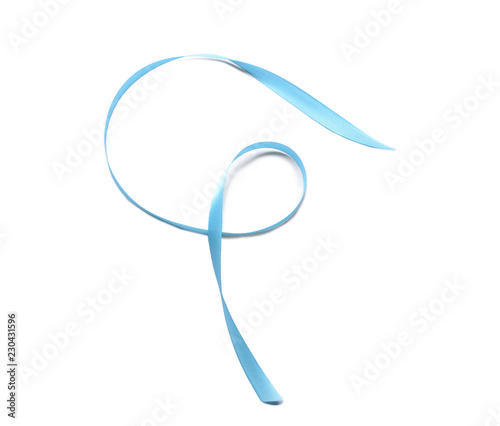 Blue ribbon on white background