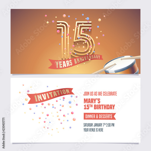 15 years anniversary invite vector illustration. Design element