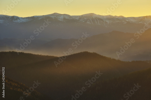 autumn evening in the Carpathian mountains. scenic slope at sunset © sergnester