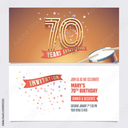 70 years anniversary invite vector illustration. Design element