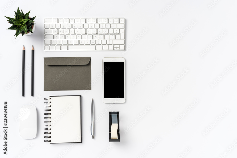 Overhead shot of modern office desktop Overhead shot of modern office desktop