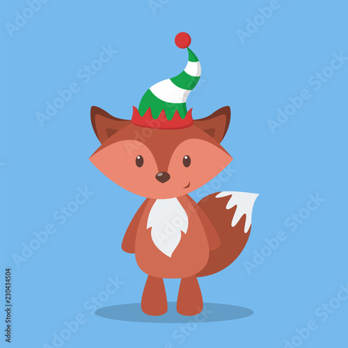 Cute animal in green elf hat have fun