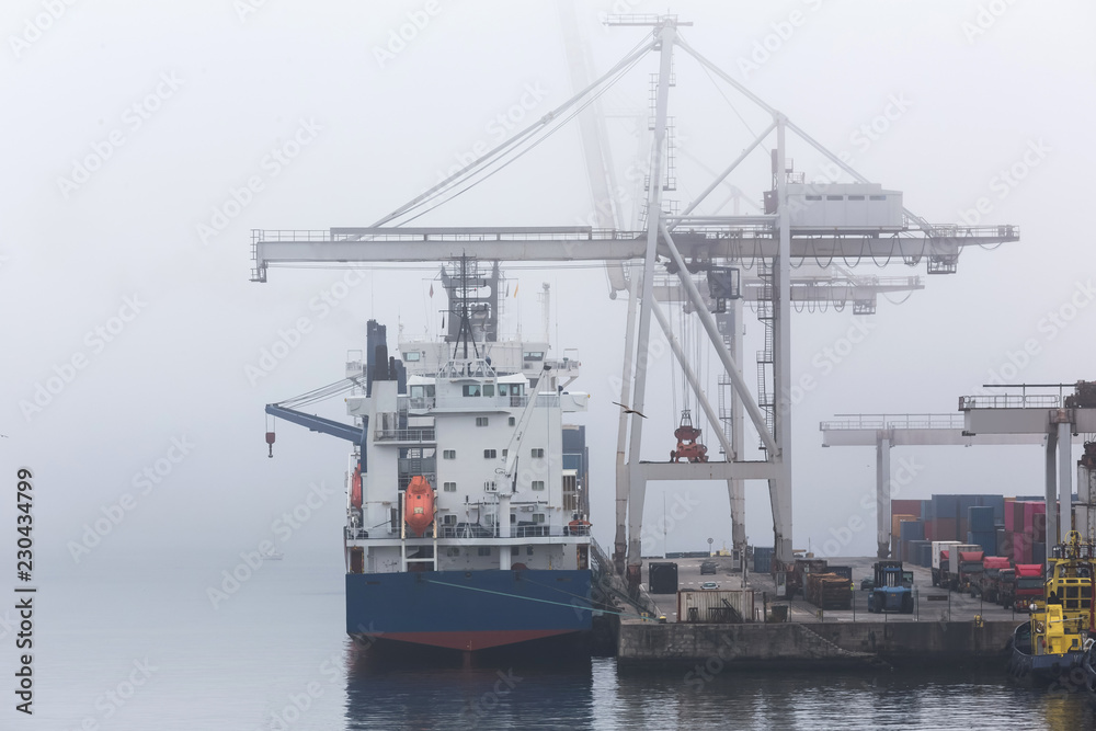 Fototapeta premium an container port in fog background