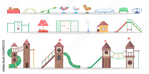 Playgorund element for kids set. Slide and seasaw
