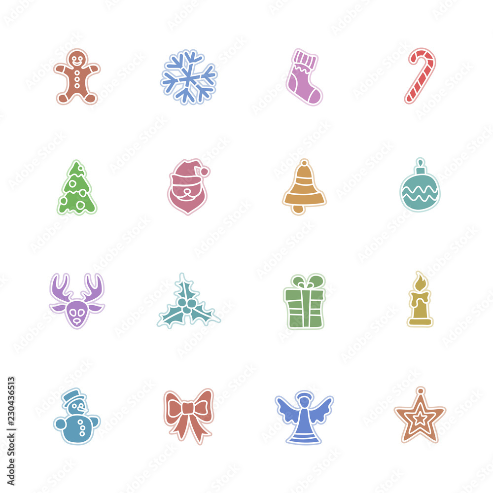 Christmas color icon set on white, for New Year and design.