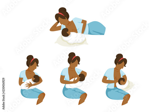 Mother breastfeeding her newborn baby set. Idea of child care