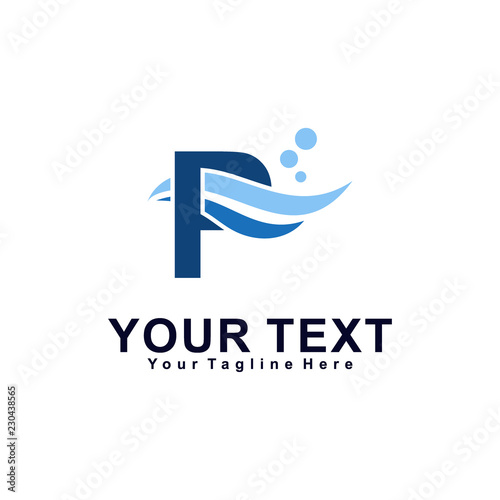 Letter P or Wave logo design concept, creative water logo template