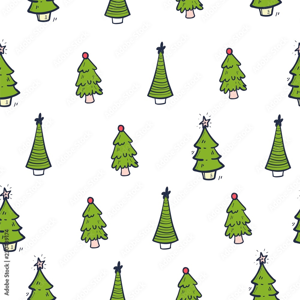 Seamless pattern with Christmas trees. Hand drawing illustration. Seamless pattern with Christmas trees. Hand drawing illustration.