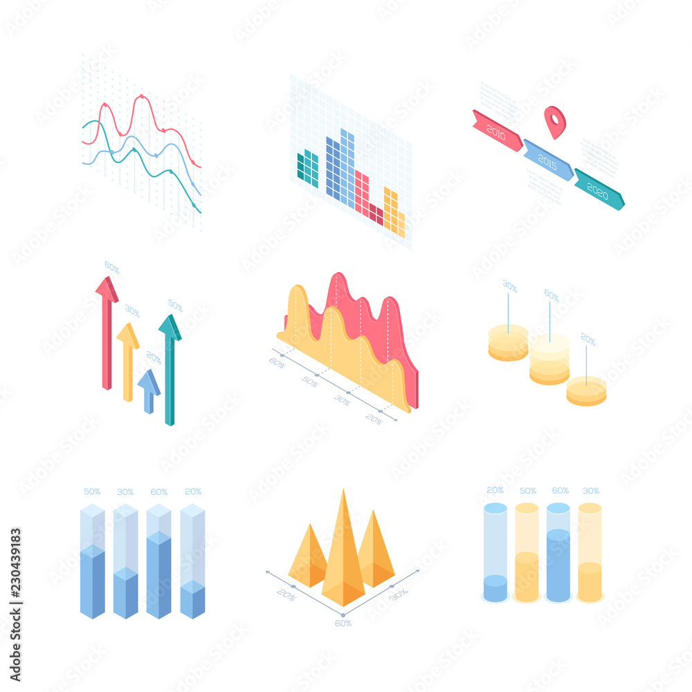 Infographic charts and diagrams - set of modern vector isometric elements