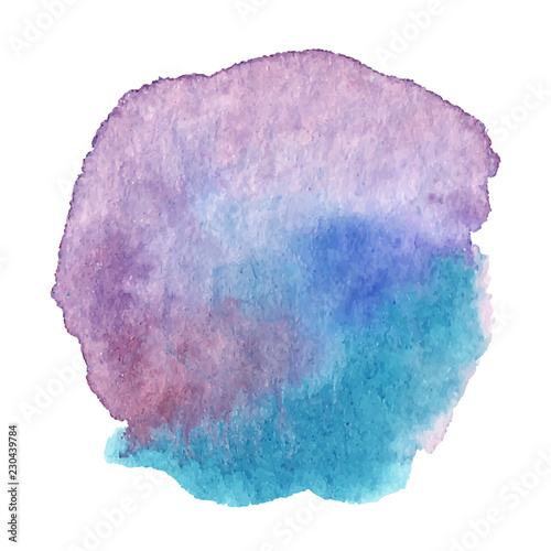 Vector watercolor stain, painted on paper with brush. Blue and purple stain. Abrstract background.