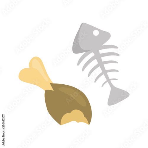 Organic food trash meat and fish color vector icon. Flat design