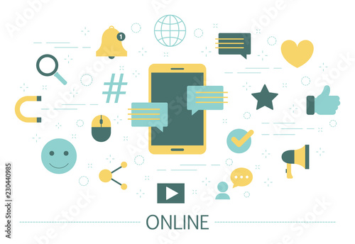 Online concept. Communiction in the internet. Shopping and study