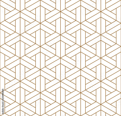 Seamless japanese pattern shoji kumiko in golden.Fine lines.