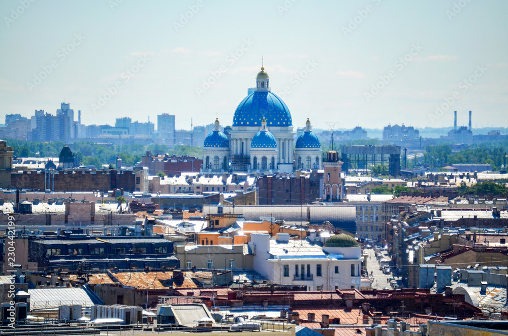 Russia. Saint-Petersburg. Blue with gold stars of the dome of Trinity Cathedral
