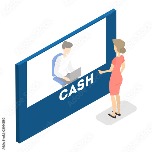 Client in the bank standing at the counter