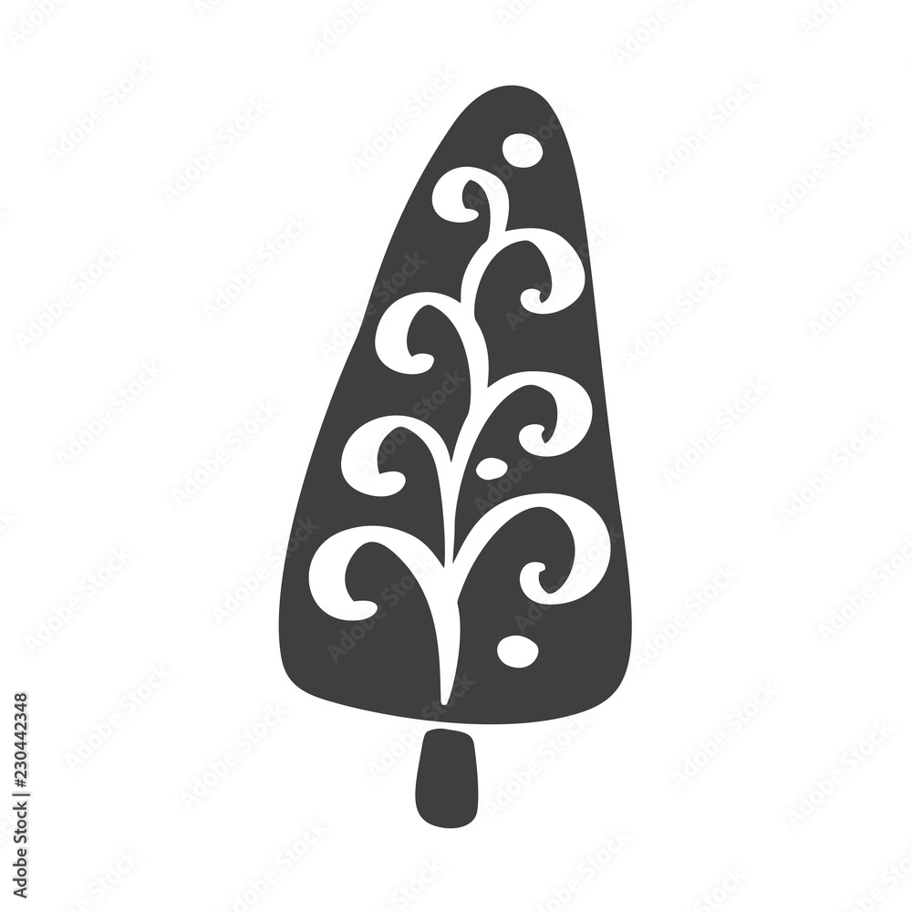 Christmas Tree vector icon silhouette. Simple contour symbol. Isolated on white web sign kit of stylized spruce. Handdraw scandinavian cartoon picture Christmas Tree vector icon silhouette. Simple contour symbol. Isolated on white web sign kit of stylized spruce. Handdraw scandinavian cartoon picture