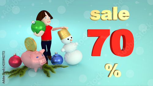New Year and Christmas sales seventy percent. 3D rendering