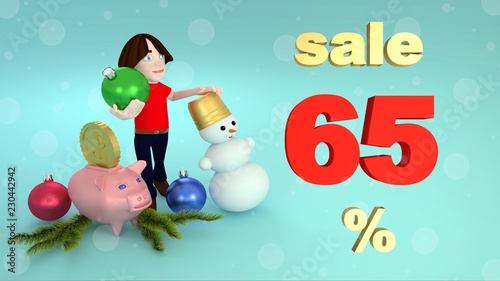 New Year and Christmas sales sixty five percent. 3D rendering