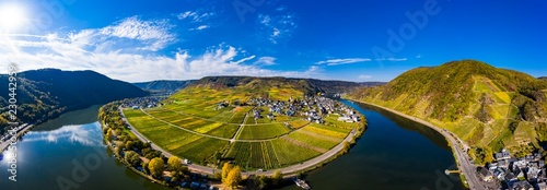 Aerial view, Poltersdorf with vineyards and the castle Metternich, Mosel, Cochem-Zell district, Rhineland-Palatinate, Germany photo