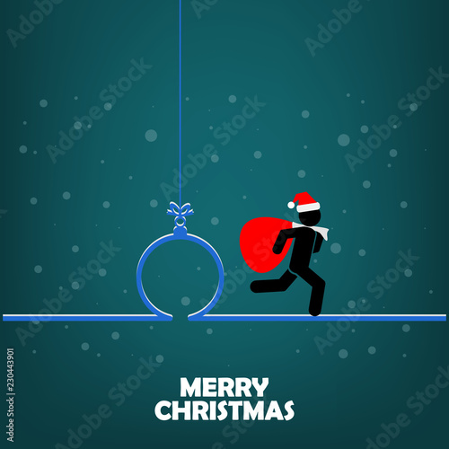 Santa with gift bag. Ball and Christmas greetings. Vector illustration eps10.