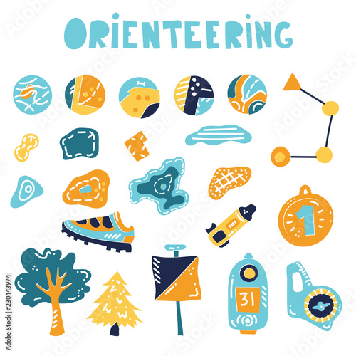 orienteering sport equipment. Vector illustration