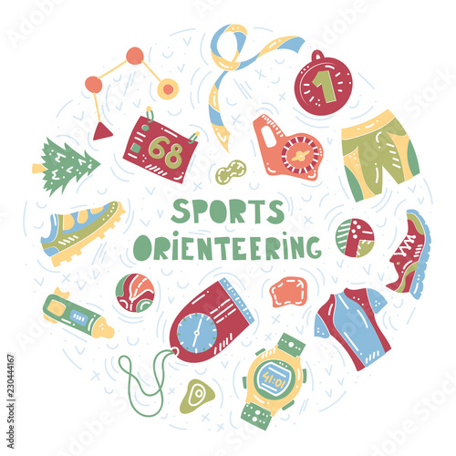 orienteering sport equipment. Vector illustration