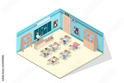 Children sitting in the school on physics lesson