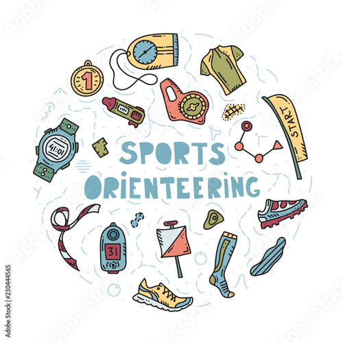orienteering sport equipment. Vector illustration