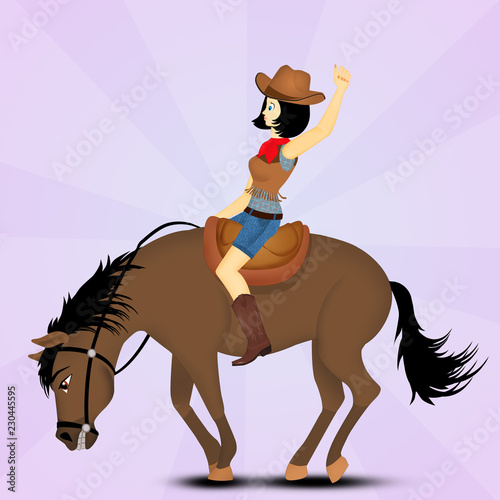 Fototapeta Naklejka Na Ścianę i Meble -  girl on rodeo horse